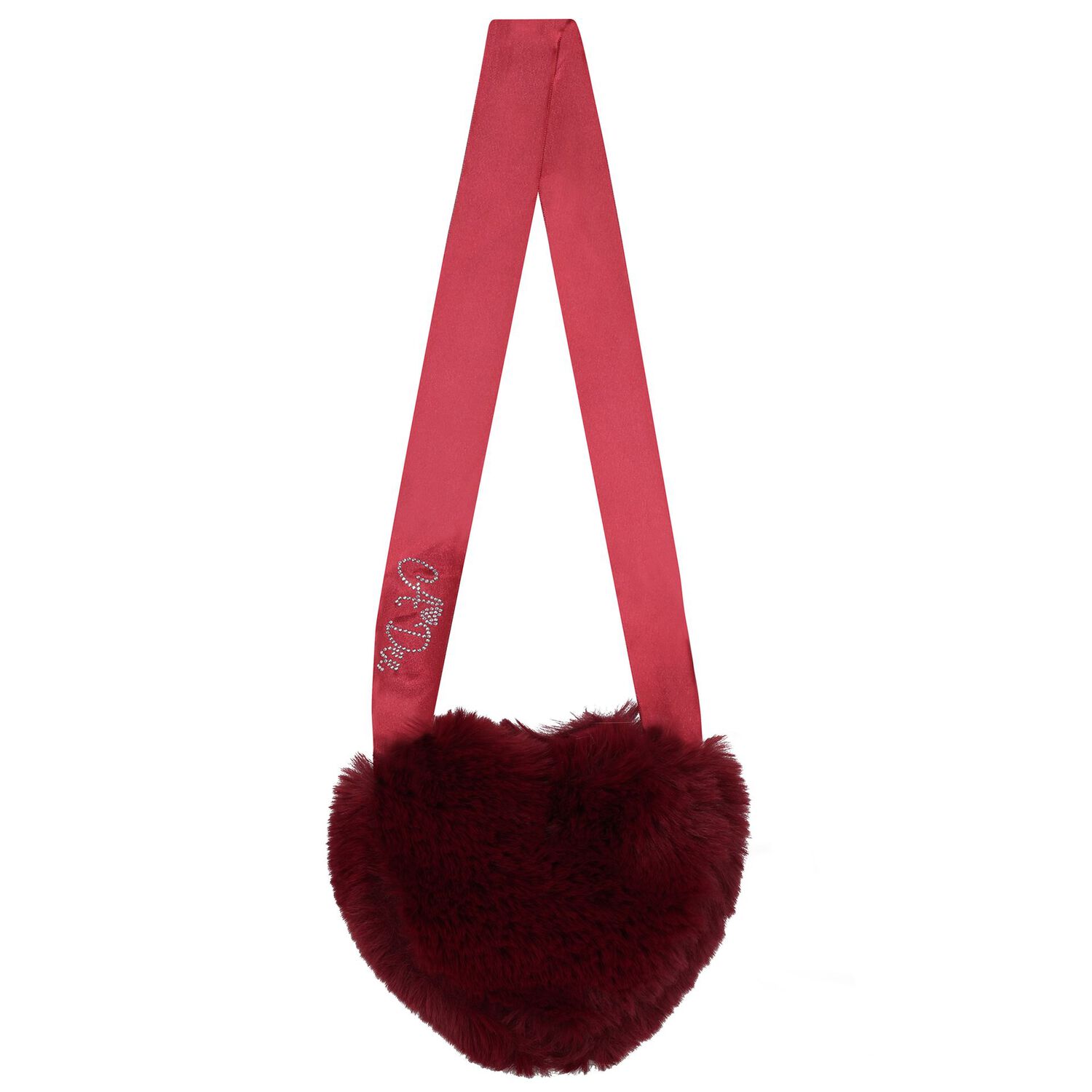 Girls Burgundy Fur Heart Bag, 1, hi-res