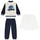 Boys White, Grey & Navy Blue Tracksuit Set (3 Piece), 2, hi-res