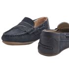 Boys Navy Blue Suede Leather Moccasins , 2, hi-res