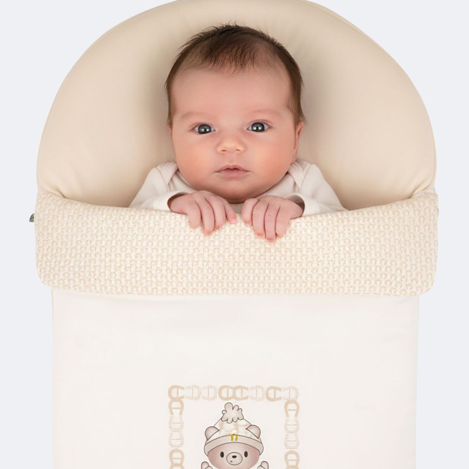 Ivory & Beige Teddy Bear Logo Baby Nest, 1, hi-res