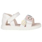 Younger Girls Ivory Flower Sandals, 1, hi-res