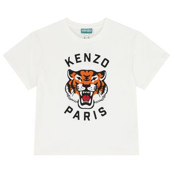 KENZO KIDS تيشيرت بالشعار بطبعه نمر باللون العاجى , 1 تيشيرت بالشعار بطبعه نمر باللون العاجى