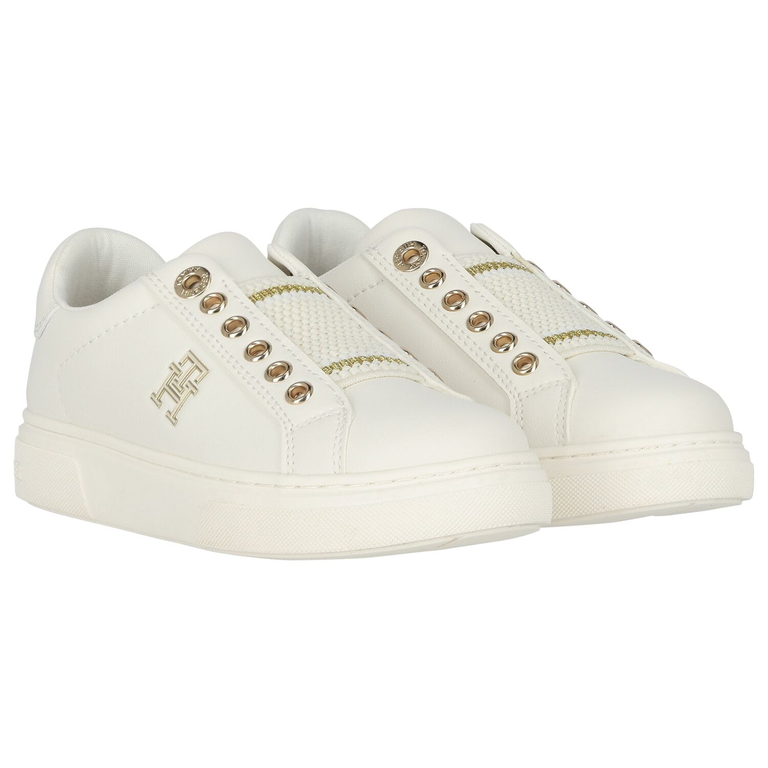 Girls Ivory & Gold Logo Trainers, 1, hi-res image number null