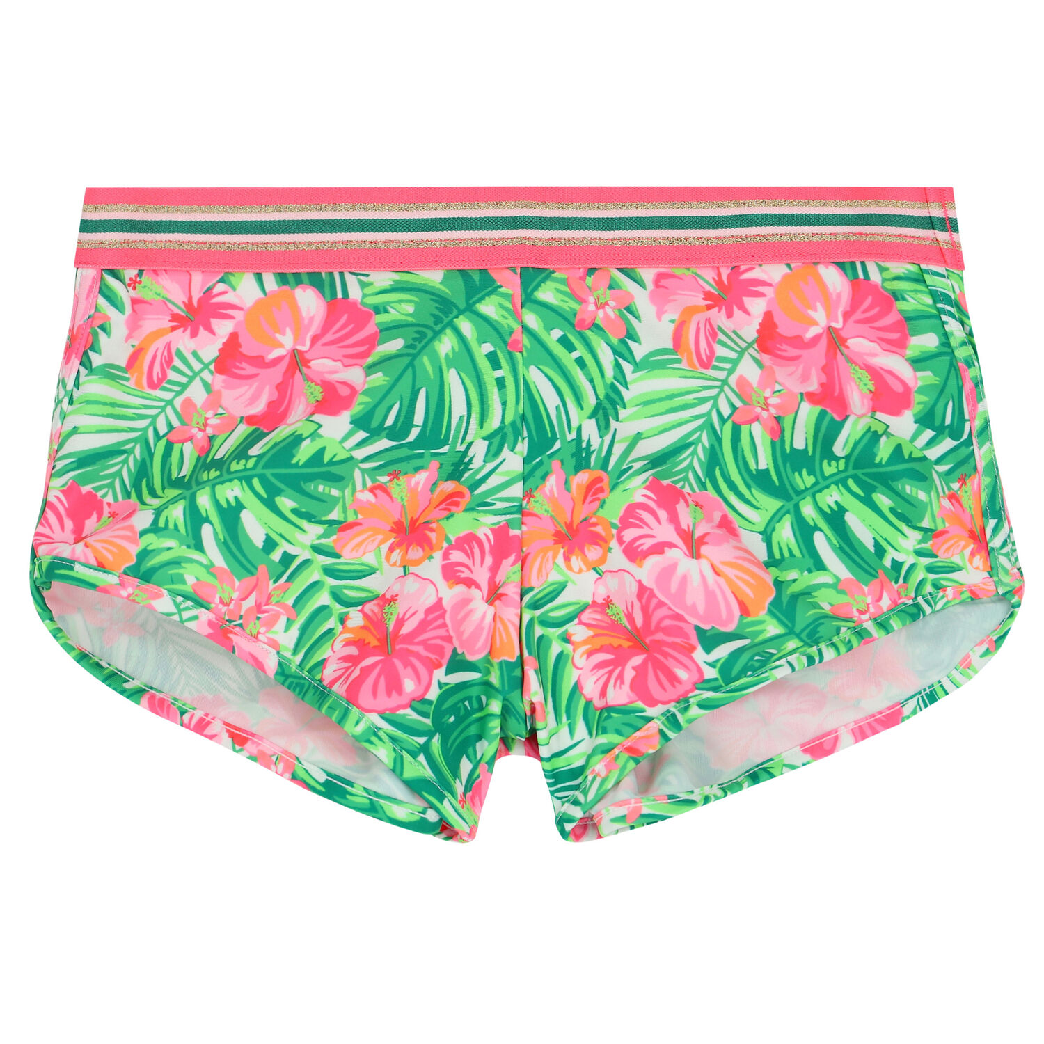 Girls Pink & Green Floral Swim Shorts, 1, hi-res
