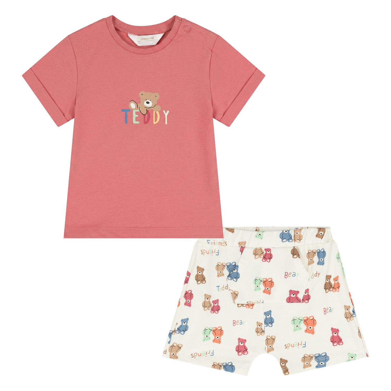 Baby Boys Orange & Ivory Teddy Bear Shorts Set, 1, hi-res