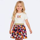 Girls Ivory & Navy Blue Logo Floral Dress, 1, hi-res