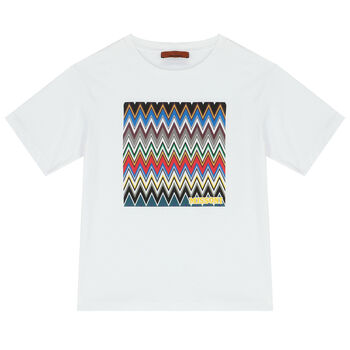 Boys White Logo Zigzag T-Shirt
