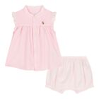 Baby Girls Pink Striped Logo Shorts Set , 1, hi-res
