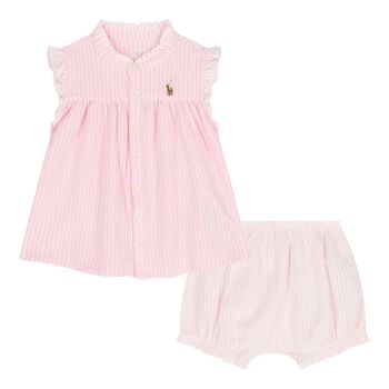 Baby Girls Pink Striped Logo Shorts Set 