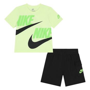 Younger Boys Green & Black Logo Shorts Set