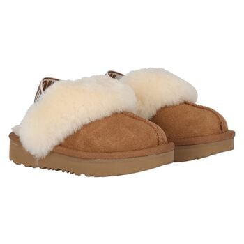 Younger Girls Chestnut Brown Funkette Suede Slippers