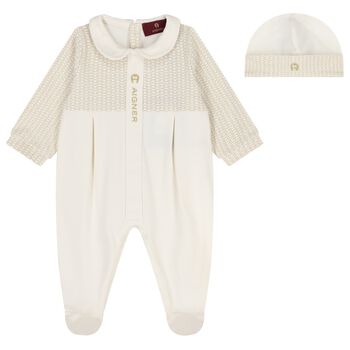 Ivory Logo Babygrow & Hat Gift Set