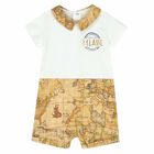 Baby Boys White & Beige Geo Map Romper, 1, hi-res