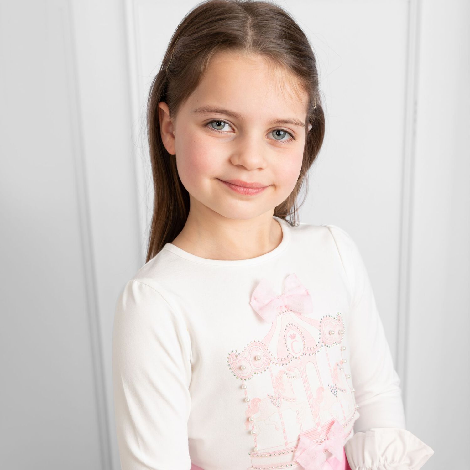 Girls Ivory & Pink Carousel Skirt Set, 1, hi-res image number null