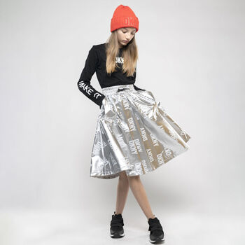 Girls Metallic Silver Logo Skirt