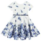 Girls White Floral Satin Dress, 2, hi-res