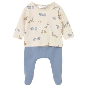 Baby Boys Beige & Blue 2 Piece Babygrow