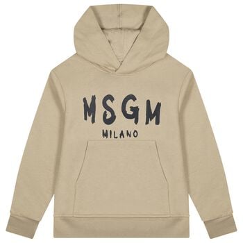 Beige & Black Logo Hooded Top
