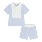 Baby Boys White & Blue Knitted Shorts Set, 2, hi-res