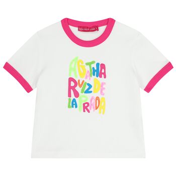 Girls White Logo Ribbed T-Shirt