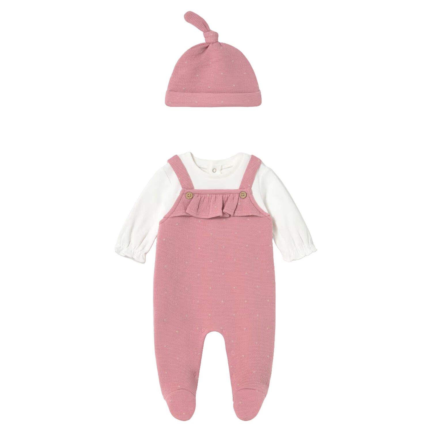 Baby Girls Pink & Ivory Ruffle Babygrow Set, 1, hi-res