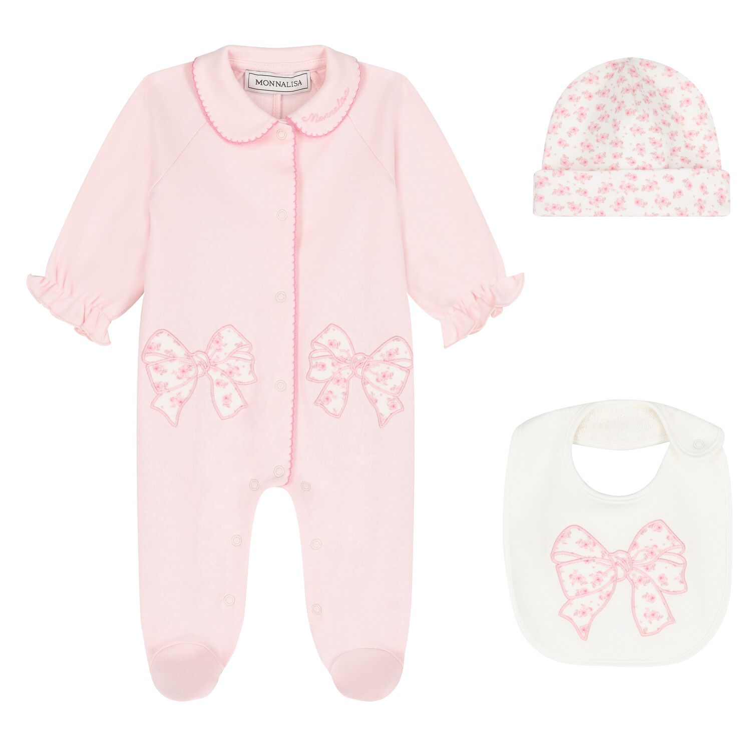 Baby Girls Ivory & Pink Floral Bow Babygrow Gift Set, 1, hi-res