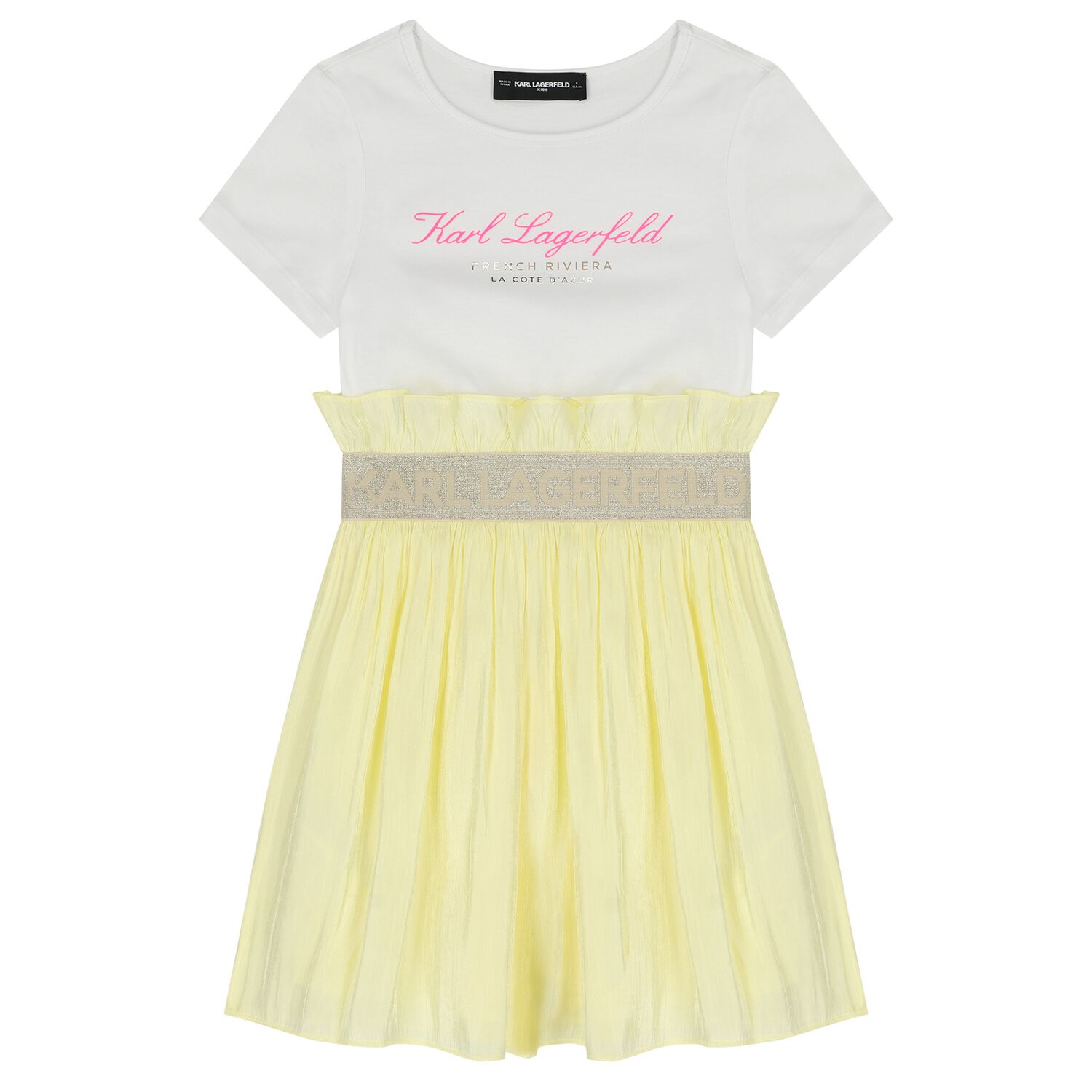 Girls White & Yellow Logo Dress, 1, hi-res