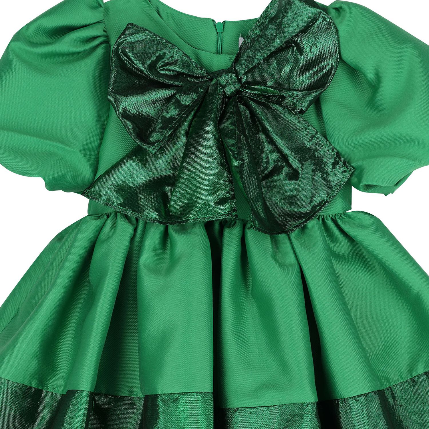 Girls Green Bow Pleated Twill Dress, 1, hi-res image number null