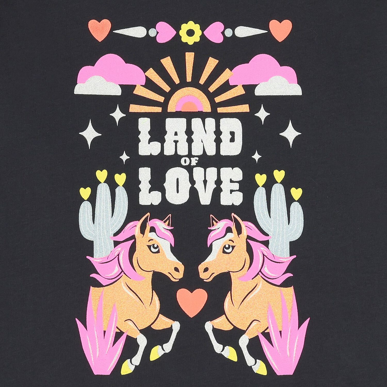 توب بأكمام طويلة على شكل حصان باللون الأسود للبنات, 1, hi-res