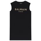 فستان بنات بالشعار باللون الأسود والذهبي, 2, hi-res