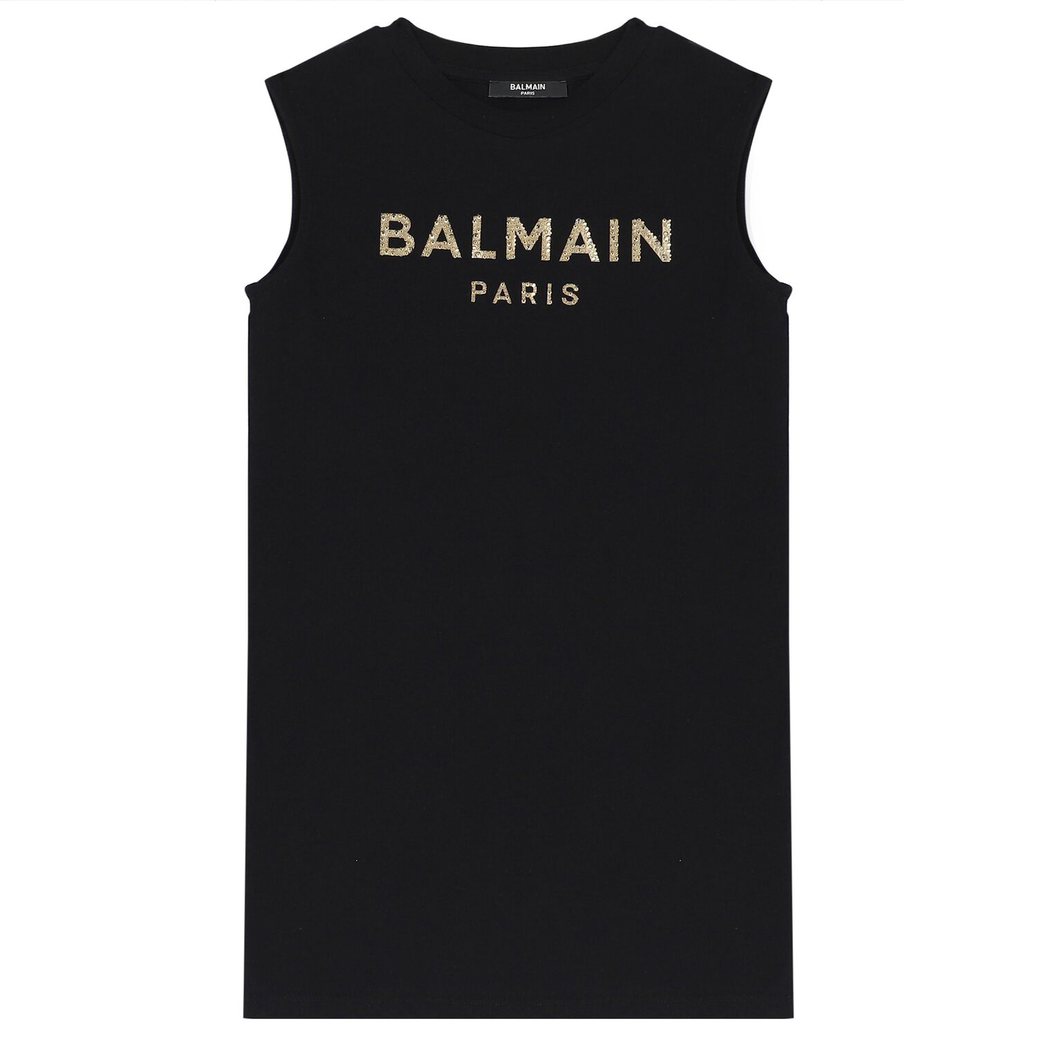 فستان بنات بالشعار باللون الأسود والذهبي, 2, hi-res