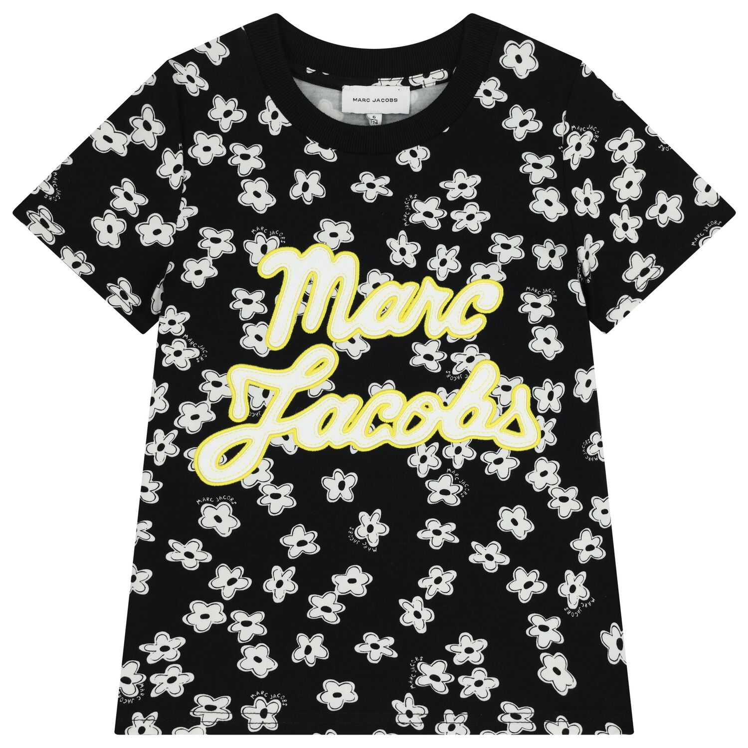Girls Black Logo Flower T-Shirt, 1, hi-res