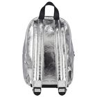 Girls Metallic Silver Logo Backpack, 1, hi-res