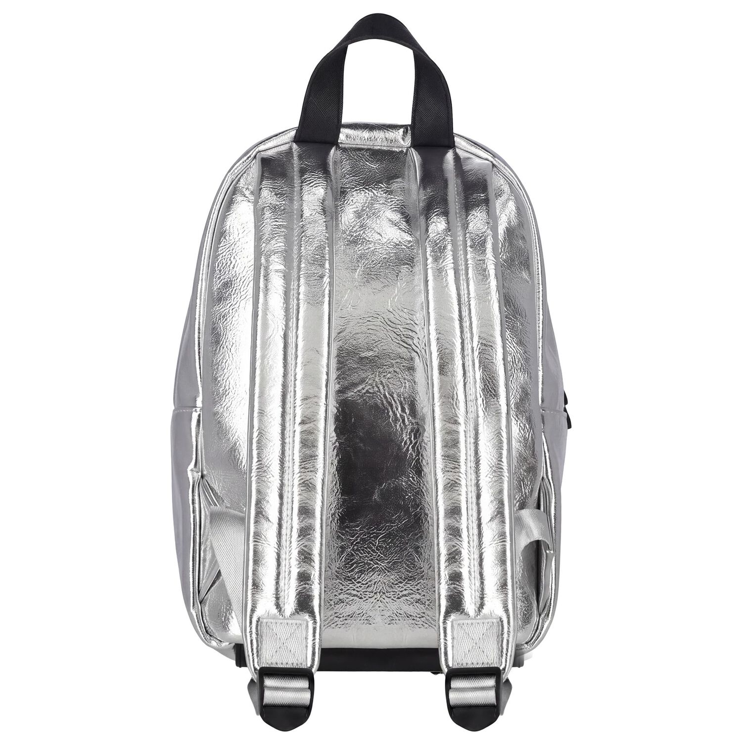 Girls Metallic Silver Logo Backpack, 1, hi-res