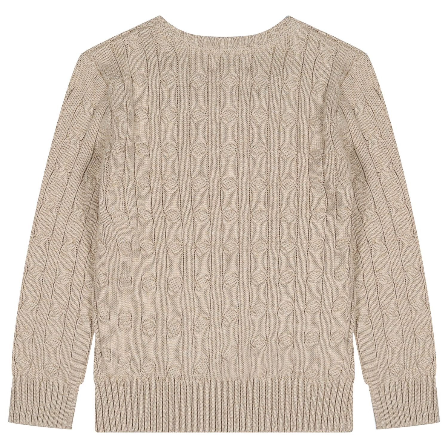 Boys Beige Logo Cable Knit Jumper, 1, hi-res