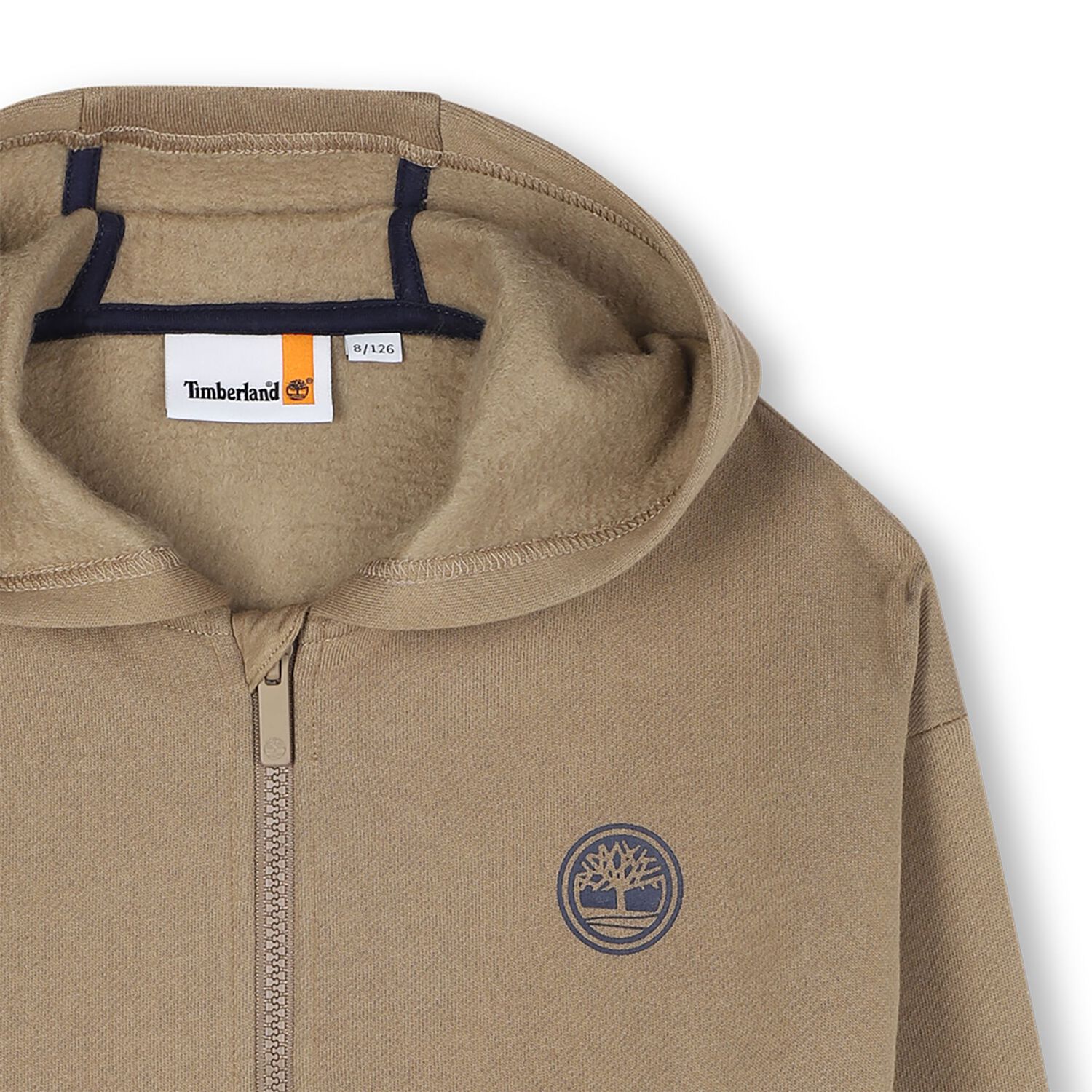 Boys Beige Logo Hooded Zip Up Top , 1, hi-res image number null