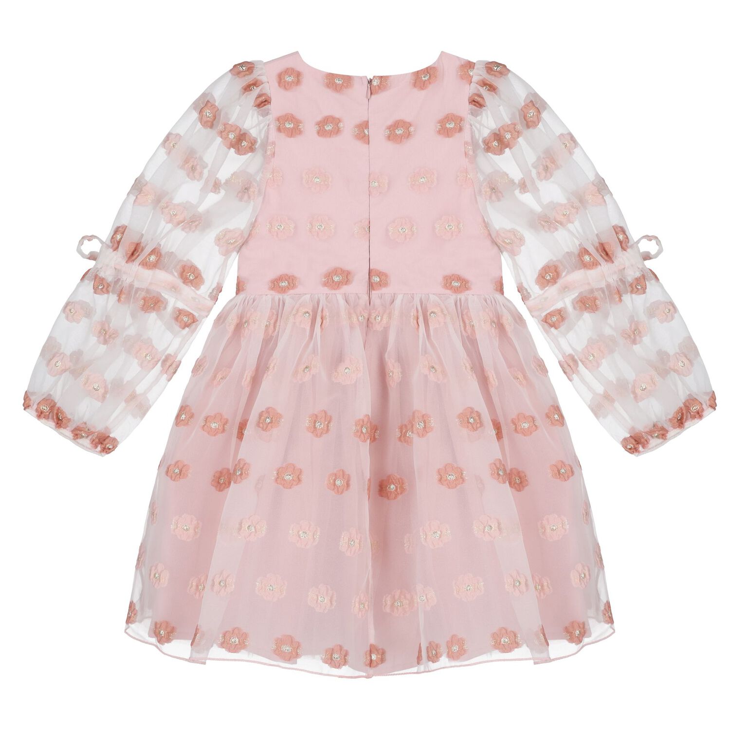 Girls Pink Jacquard Floral Dress, 1, hi-res image number null