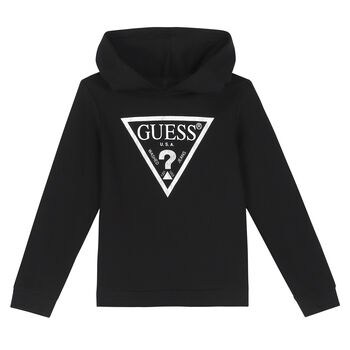 Girls Black Logo Hooded Top