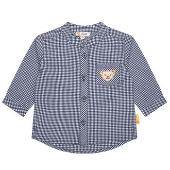 Baby Boys White & Navy Blue Teddy Shirt