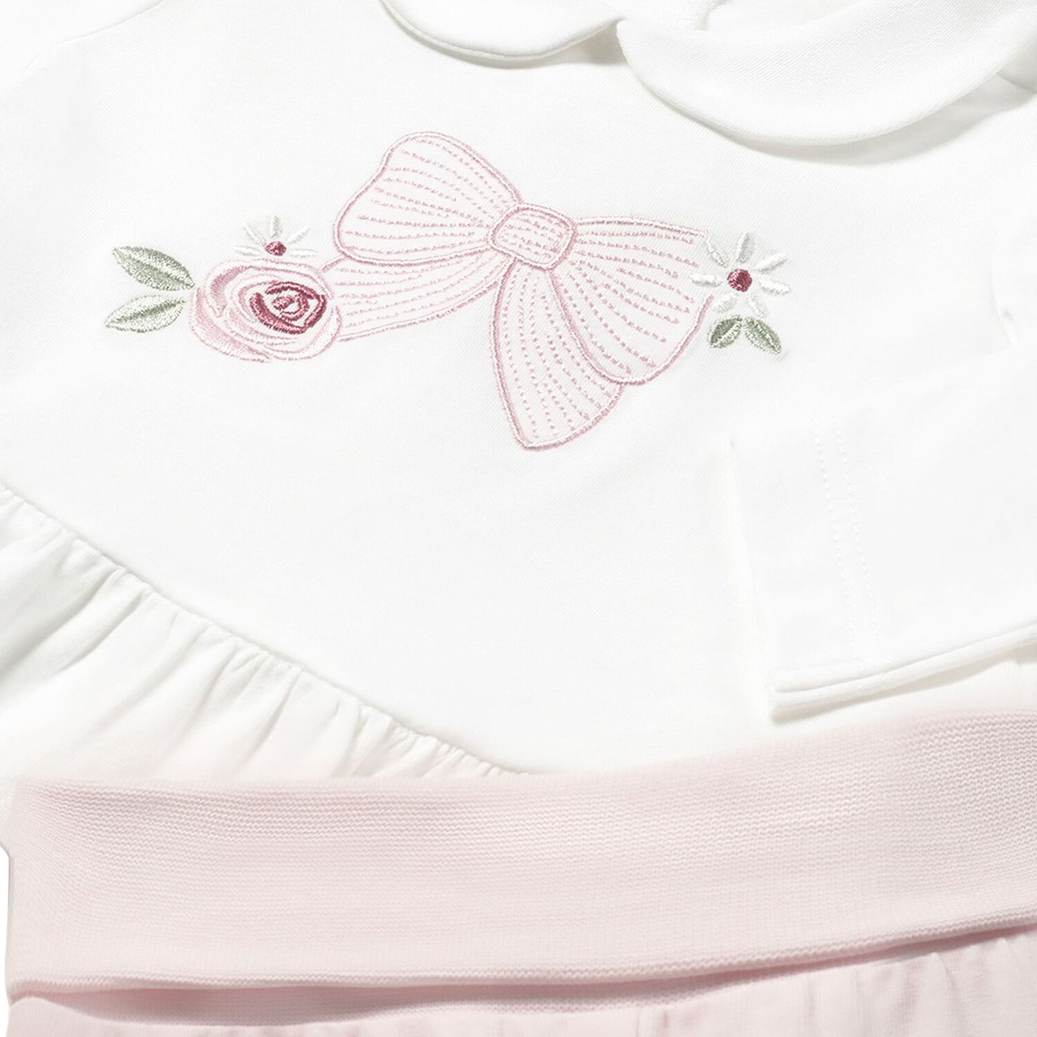 بنطلون بالشعار  باللون الأبيض والوردي للبنات, 1, hi-res