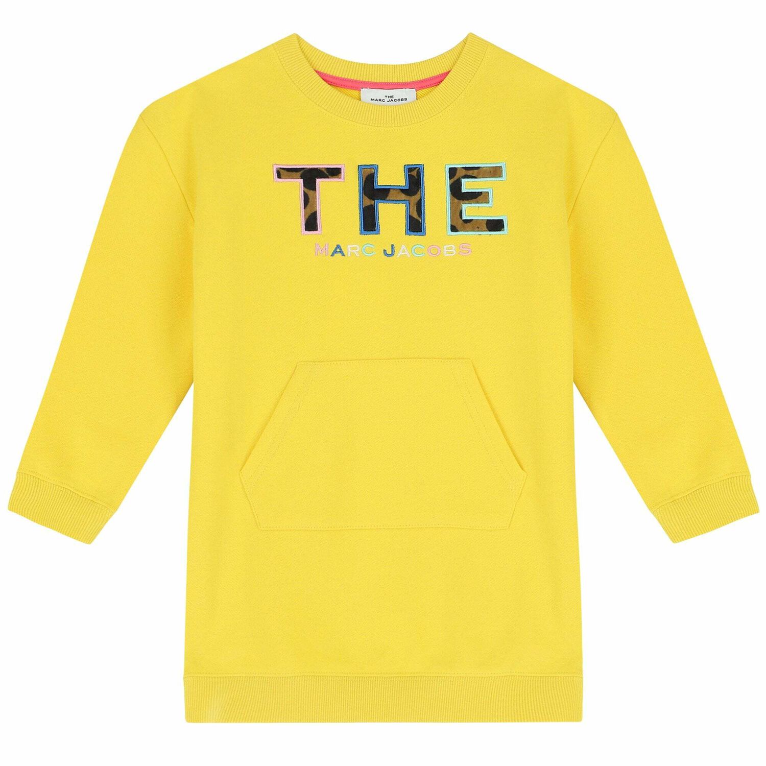 Girls Yellow Logo Sweatshirt Dress, 1, hi-res