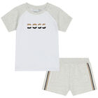 Baby Boys Grey & White Logo Shorts Set, 1, hi-res