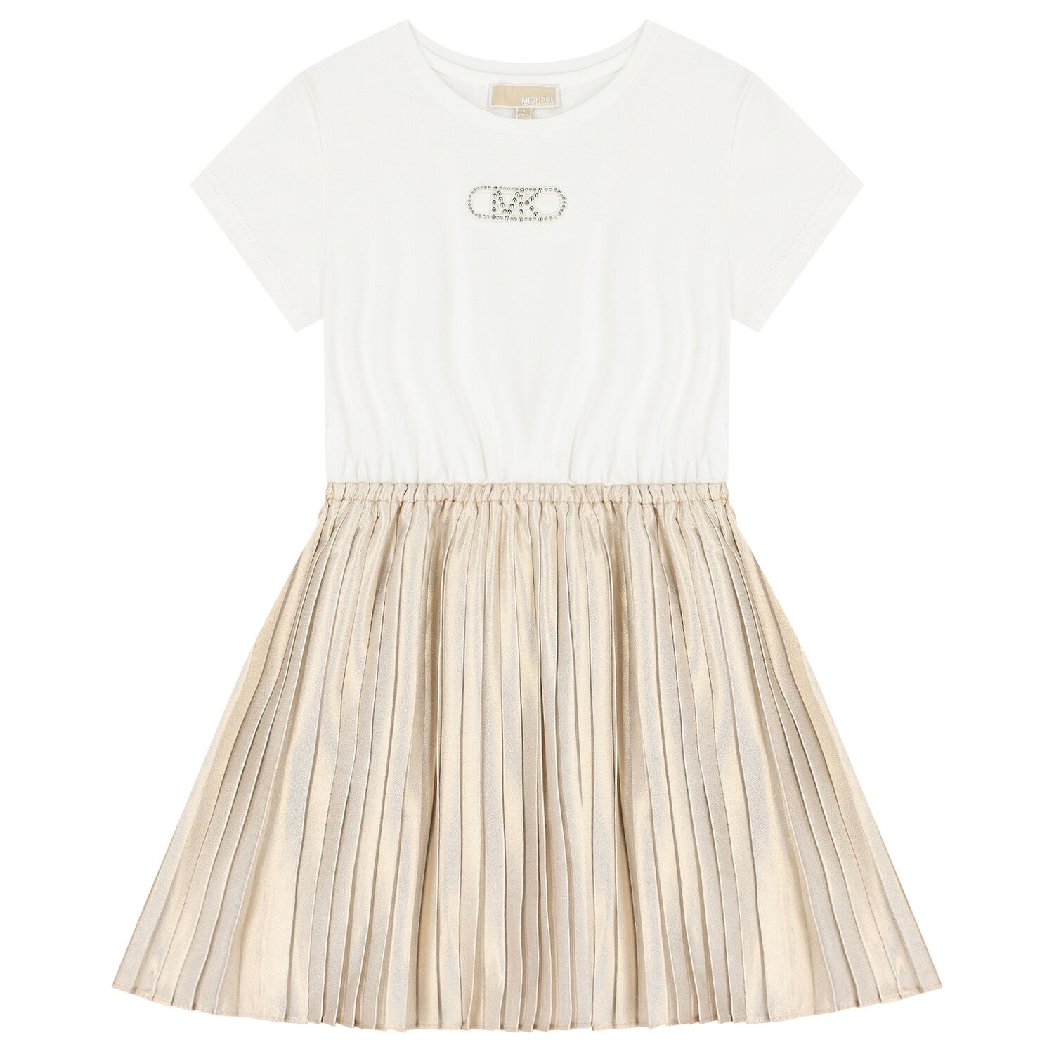 Girls Ivory & Gold Logo Dress, 2, hi-res image number null