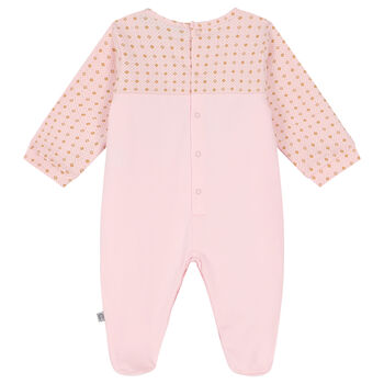Baby Girls Pink, Ivory & Gold Logo Babygrow