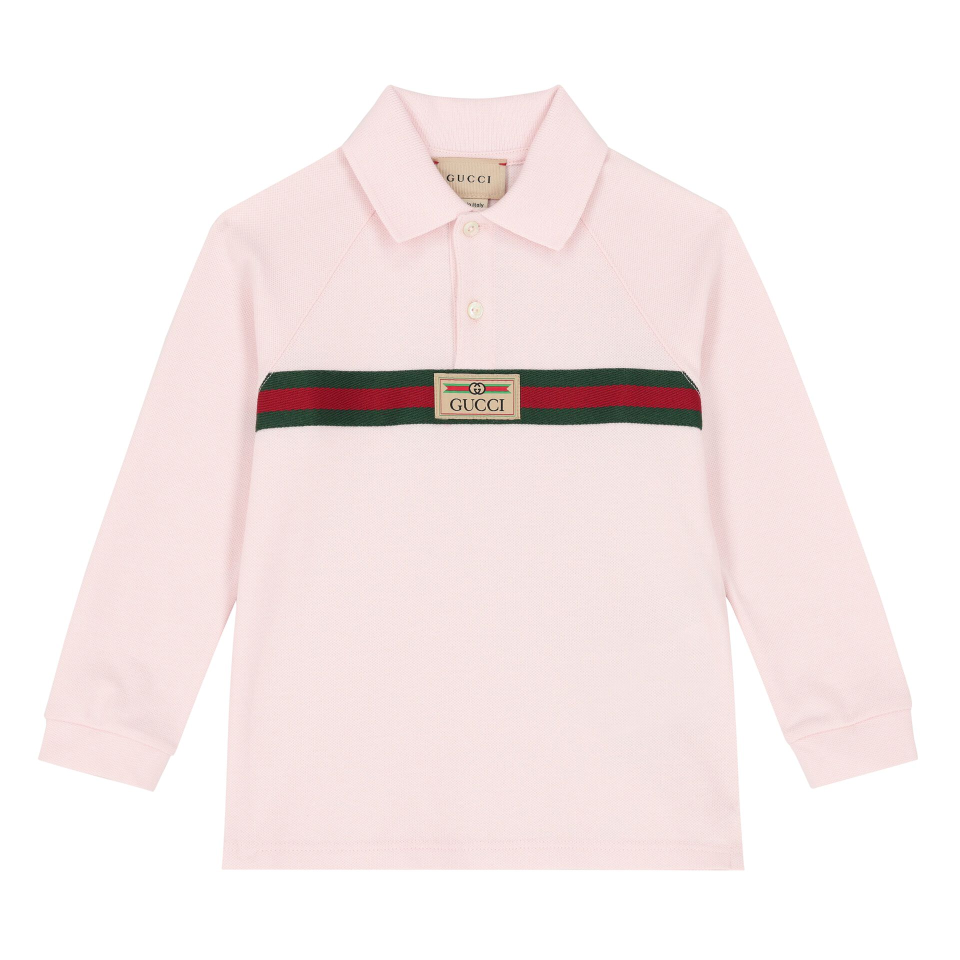 Gucci Younger Girls Pink Logo Web Striped Polo Shirt Junior Couture UAE