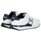 Boys White & Navy Blue Logo Trainers, 1, hi-res