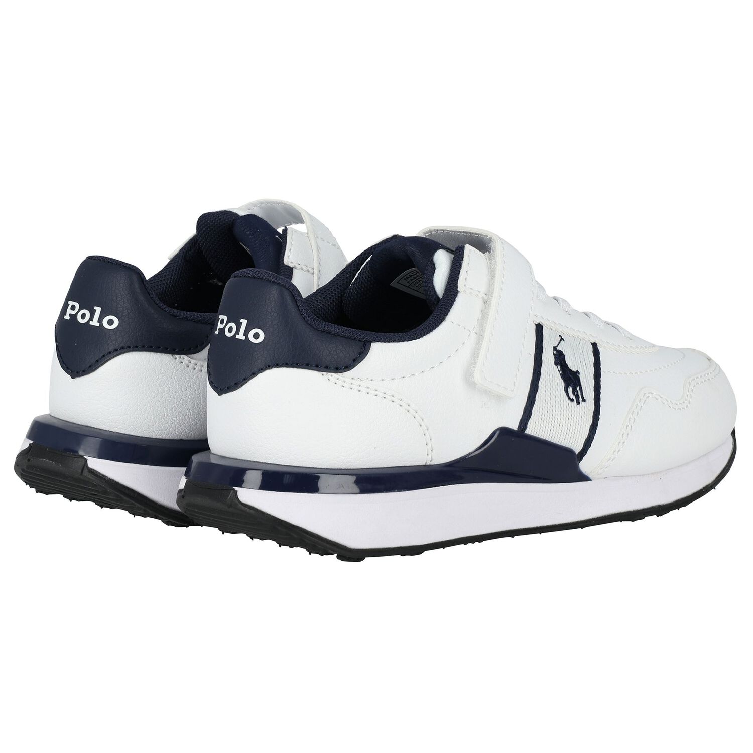 Boys White & Navy Blue Logo Trainers, 1, hi-res