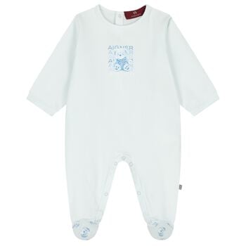 Baby Boys Blue Teddy Bear Logo Babygrow