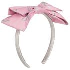 Girls Silver & Pink Bow Headband, 1, hi-res