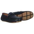 Boys Navy Blue Logo Moccasins, 2, hi-res